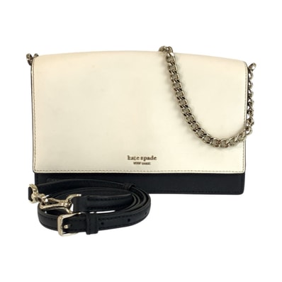 美品 Kate Spade ケイトスペード ホワイト ブラック シルバー金具 レザー ハンドバッグ ショルダーバッグ 2WAY 602319 【中古】