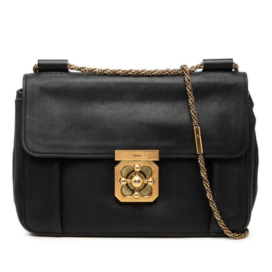 クロエ エルシー 斜め掛け チェーン ショルダーバッグ 3S0816 ブラック ゴールド レザー レディース Chloe 【中古】