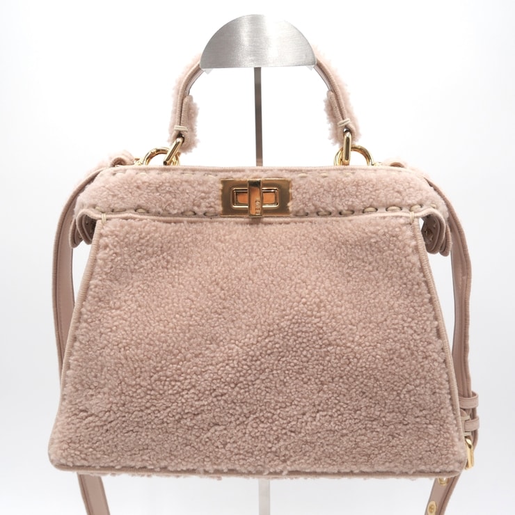 FENDI(フェンディ)ピーカブー ムートン 2WAY ハンドバッグ ショルダーバッグ ピンク ゴールド金具 レディース【中古】