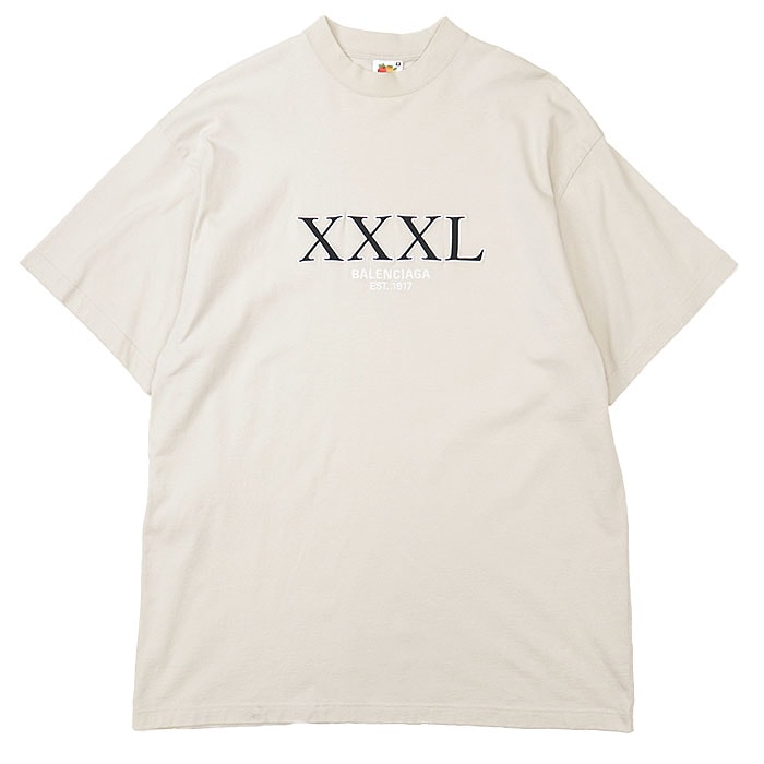 BALENCIAGA バレンシアガ カットソー 2022年製 XXXL エンブロイダリー 刺繍 オーバーサイズ コットン100% プルオーバー クルーネック ショートスリーブ 丸首 半袖Tシャツ トップス ユニセックス L オフホワイト 白 ポルトガル製