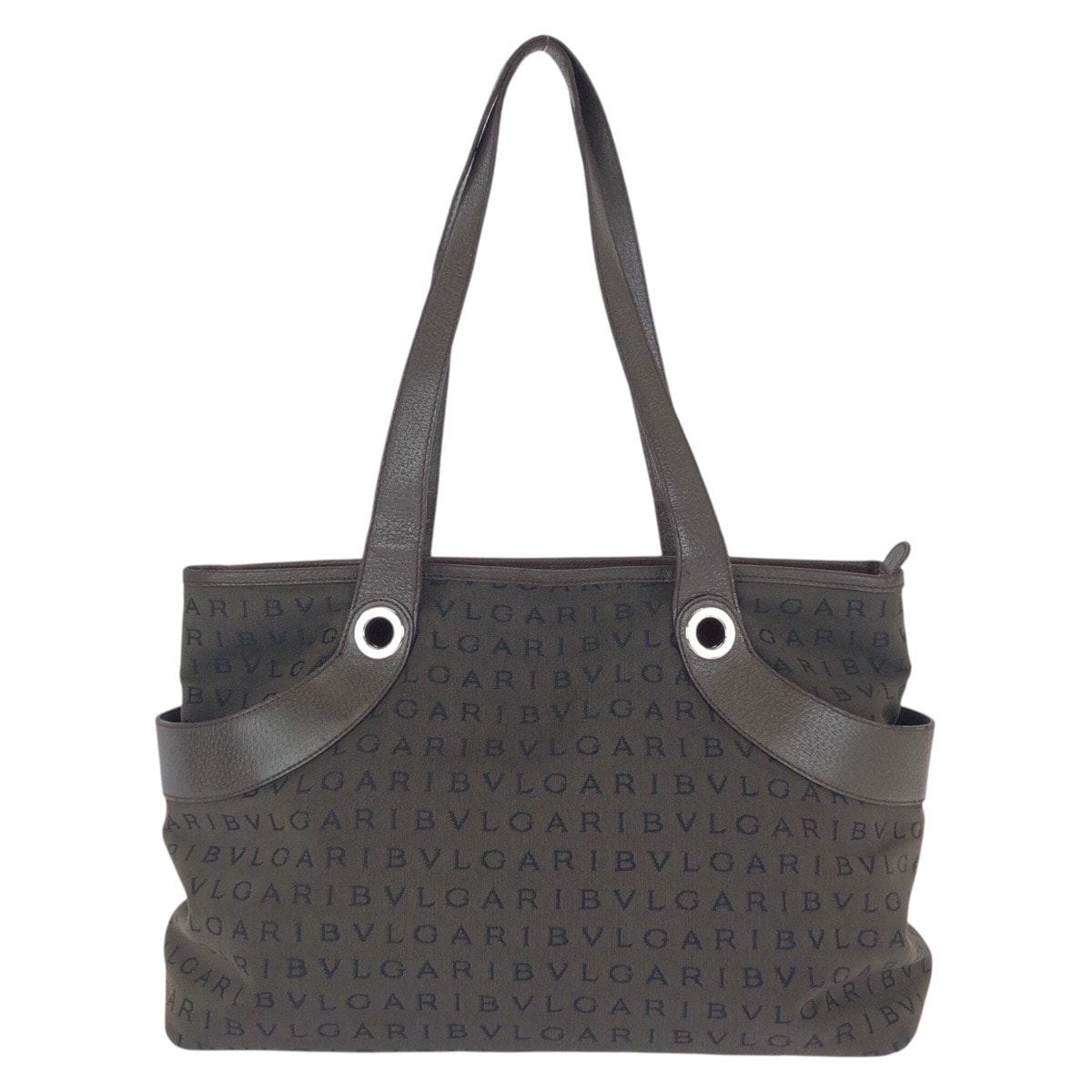 美品 BVLGARI ブルガリ ロゴマニア ロリータ ダークブラウン シルバー金具 キャンバス レザー/ ショルダーバッグ トートバッグ 602578 【中古】