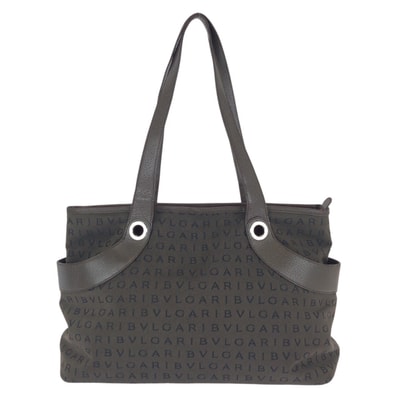 美品 BVLGARI ブルガリ ロゴマニア ロリータ ダークブラウン シルバー金具 キャンバス レザー/ ショルダーバッグ トートバッグ 602578 【中古】