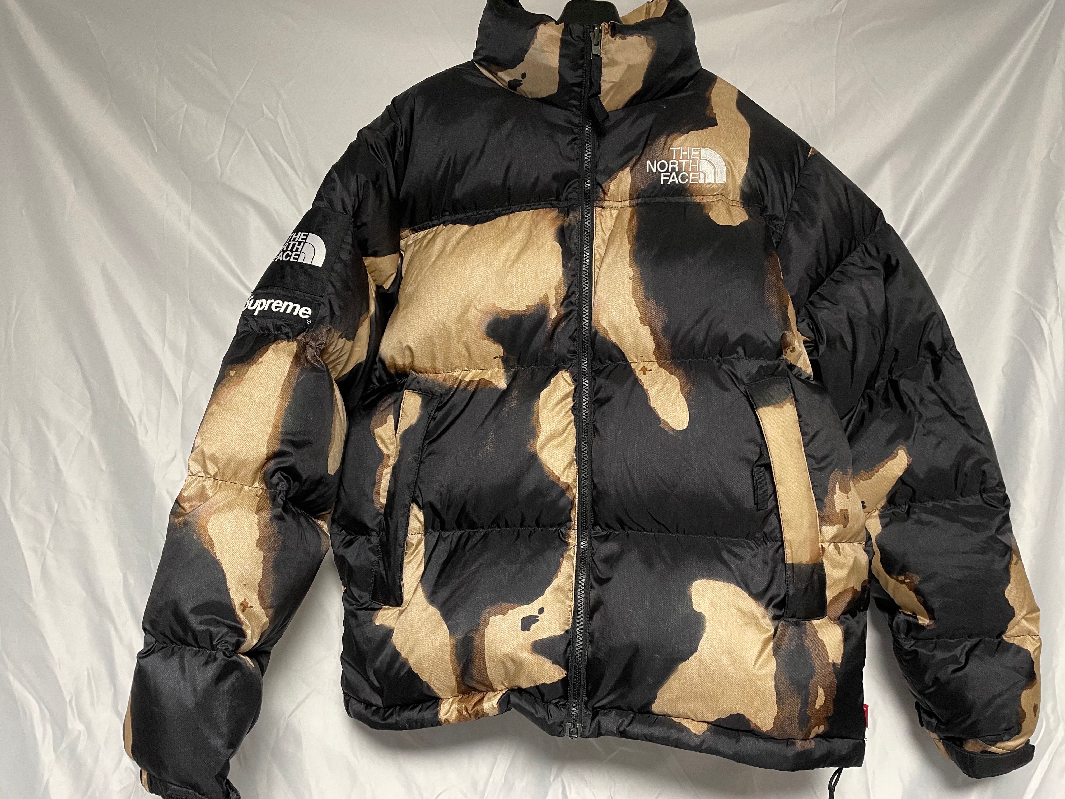 Supreme x The North Face Bleached Denim Print Nuptse Jacket "Black"