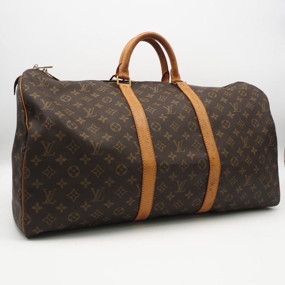 LOUIS VUITTON ルイ・ヴィトン モノグラム キーポル55 M41424 ボストンバッグ ブラウン ベージュ コーティングキャンバス レザー メンズ