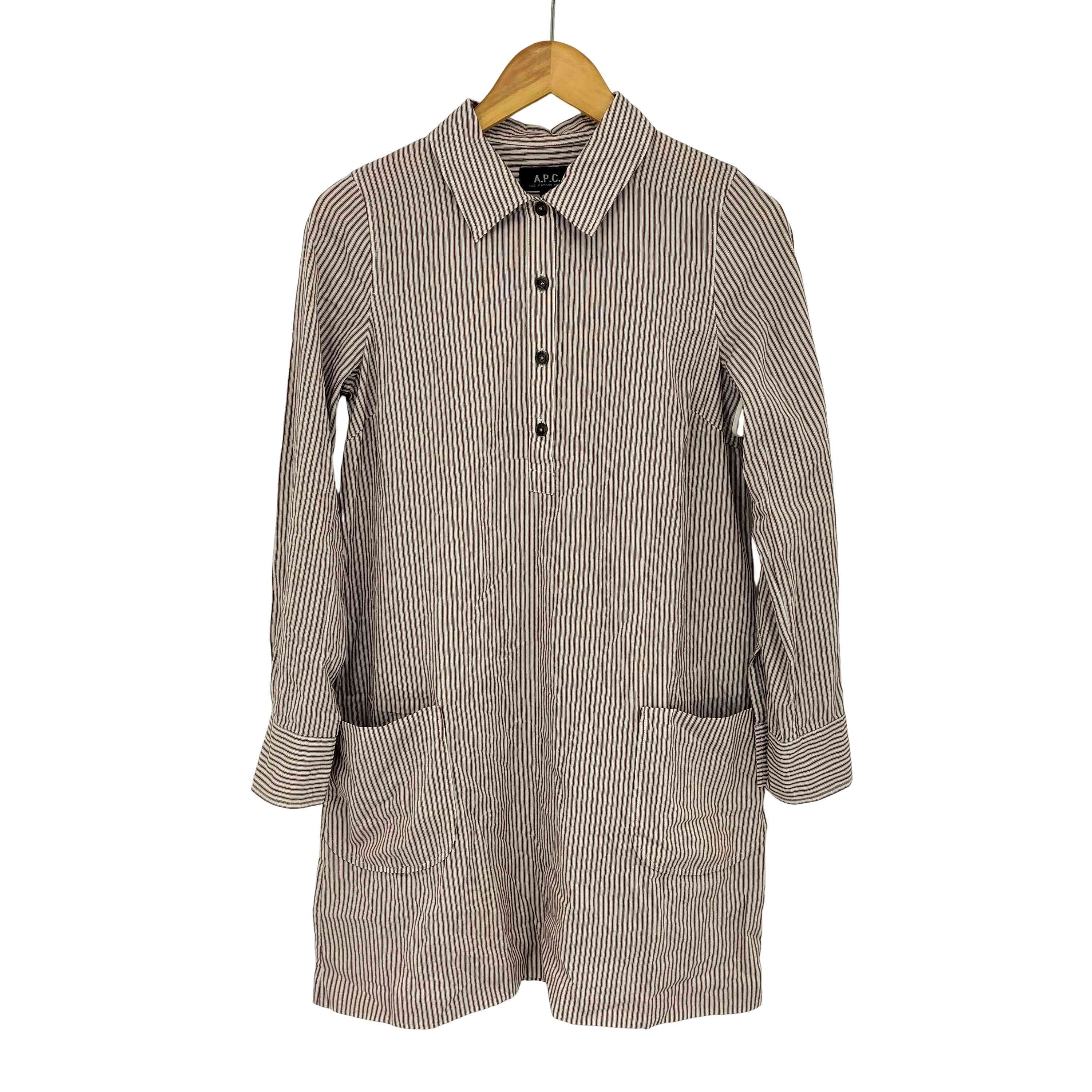 ハーフボタン 長袖 ストライプ ロングシャツ【1142224864293】