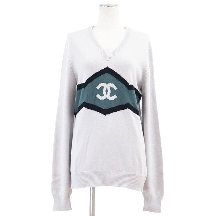 シャネル HOMME オム ニット カシミヤ100% Vネック COCOマーク ニット ユニセックス グレー 46 CHANEL