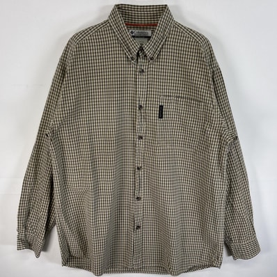 古着 コロンビア Columbia 長袖シャツ ボタンダウンシャツ ワンポイント ロゴ 胸ポケ L グリーン系 チェック メンズ