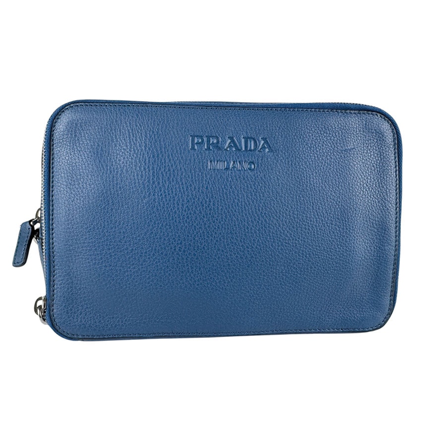 プラダ PRADA セカンドバッグ クラッチバッグ レザー ブルー メンズ【中古】 z7541