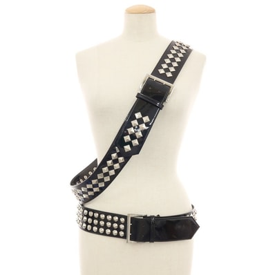 【中古】ジュンヤワタナベ JUNYA WATANABE 2024年秋冬 エナメル スタッズ ベルト ブラック【サイズS】【レディース】