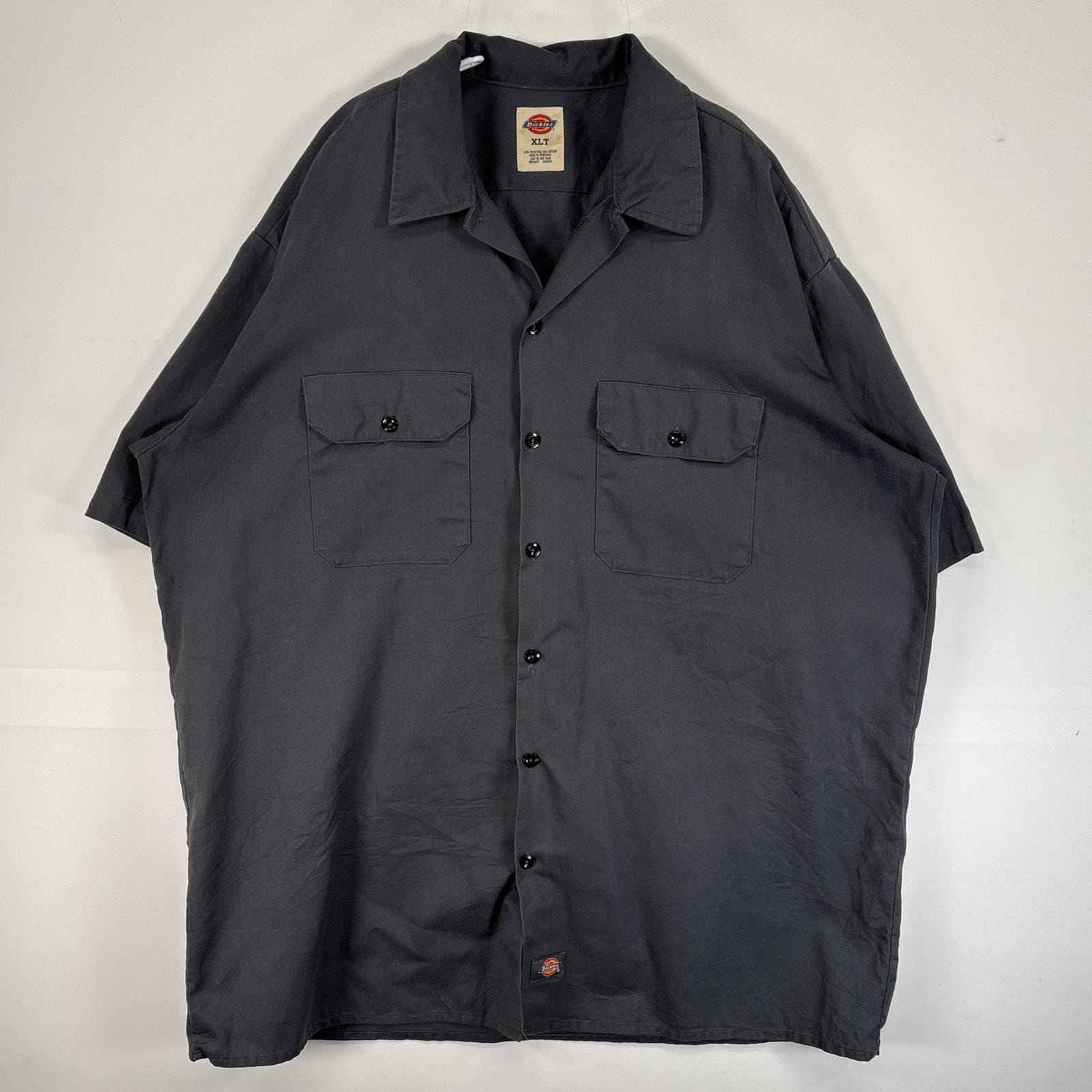 古着 ディッキーズ Dickies 半袖シャツ ワーク 作業着 フラップポケ 大きいサイズ ワンポイント ロゴ XL  グレー 無地 メンズ