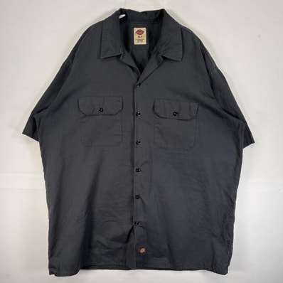 古着 ディッキーズ Dickies 半袖シャツ ワーク 作業着 フラップポケ 大きいサイズ ワンポイント ロゴ XL グレー 無地 メンズ