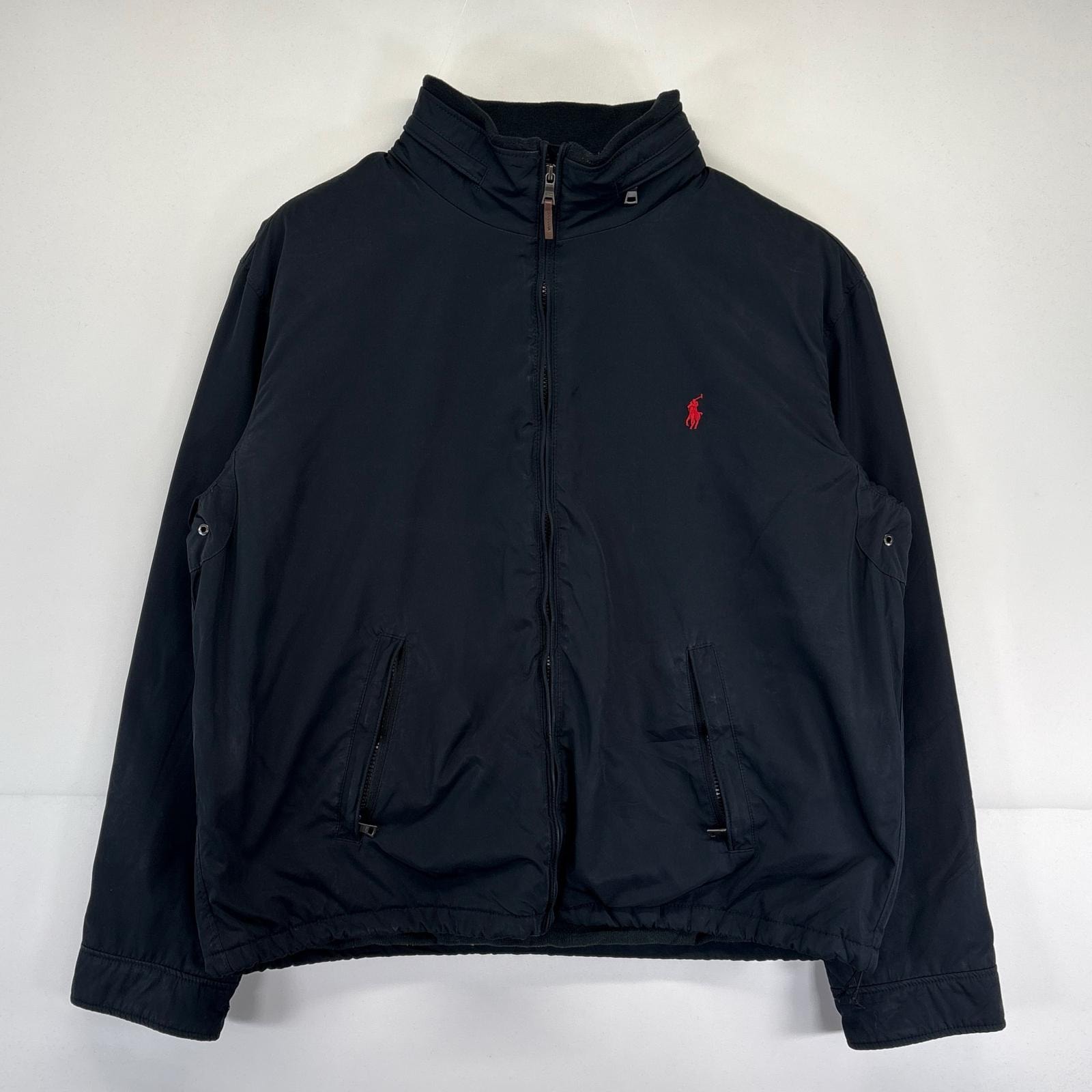 古着 ポロ・ラルフローレン POLO RALPH LAUREN ジャケット 大きいサイズ ワンポイントロゴ刺繍 フルジップ 2XL  ブラック メンズ