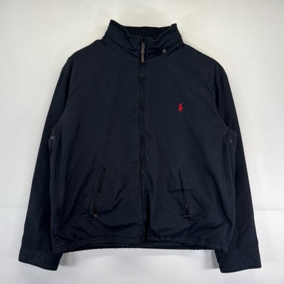 古着 ポロ・ラルフローレン POLO RALPH LAUREN ジャケット 大きいサイズ ワンポイントロゴ刺繍 フルジップ 2XL ブラック メンズ