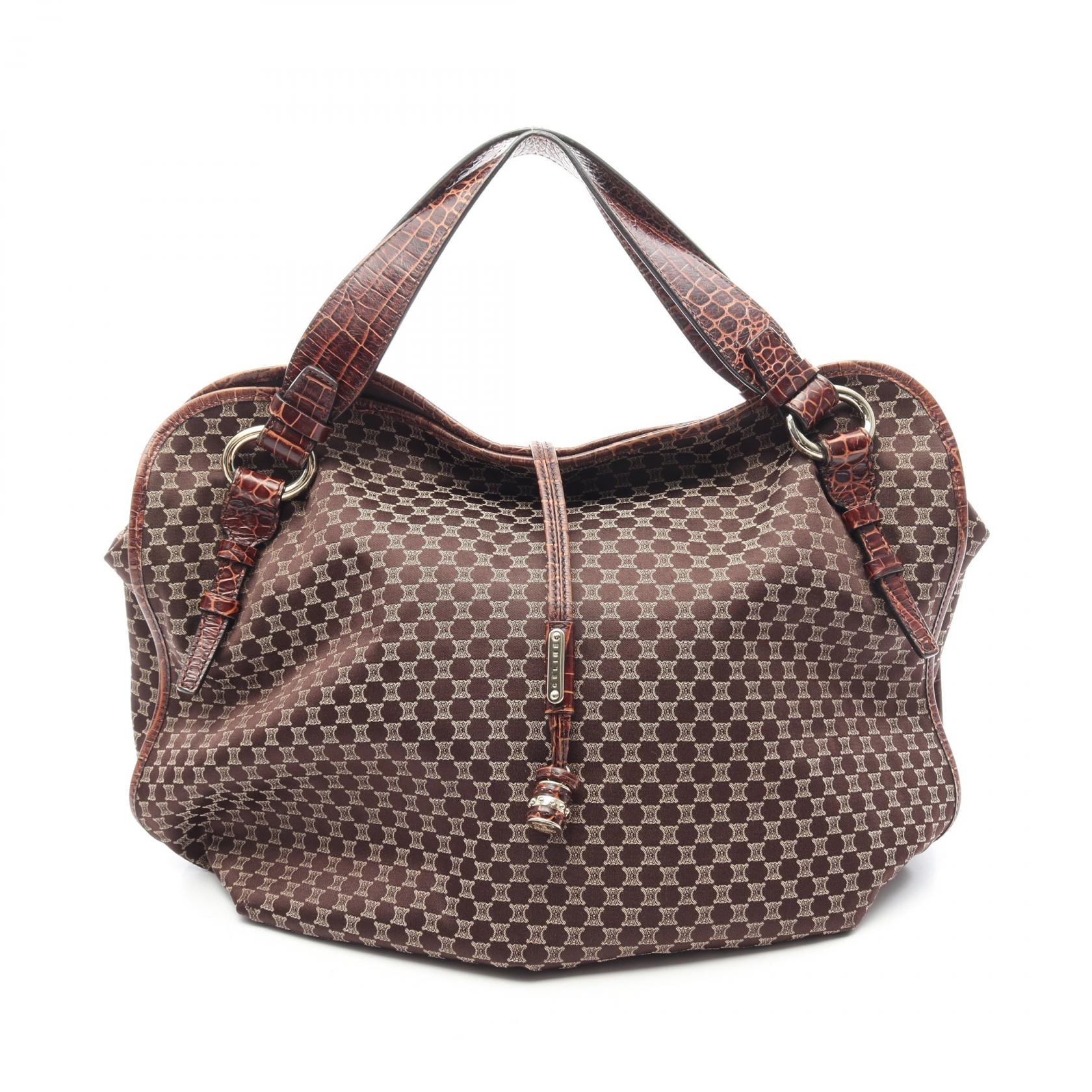 セリーヌ CELINE ビタースウィート マカダム クロコ型押し ハンドバッグ バッグ キャンバス レザー レディース ブラウン系 【中古】