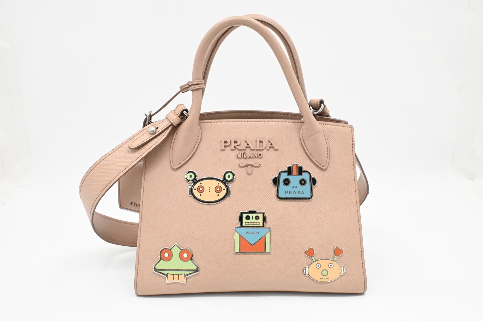 プラダ サフィアーノ 2Way ハンドバッグ ロボット ピンクベージュ