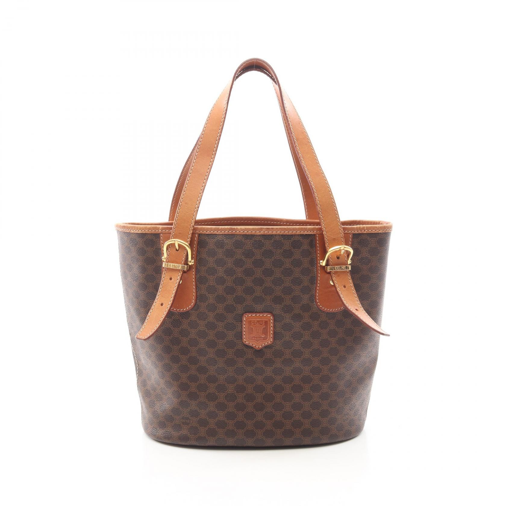 セリーヌ CELINE マカダム トートバッグ バッグ PVCコーティングキャンバス レザー レディース ブラウン系 【中古】