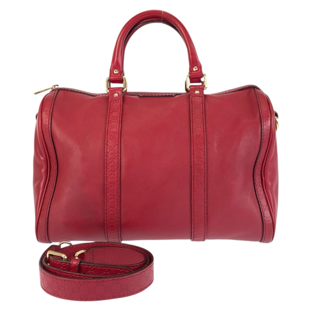 美品 GUCCI グッチ マイクログッチシマ レッド ゴールド金具 レザー ハンドバッグ ミニボストンバッグ 2way ショルダーバッグ 600617 【中古】