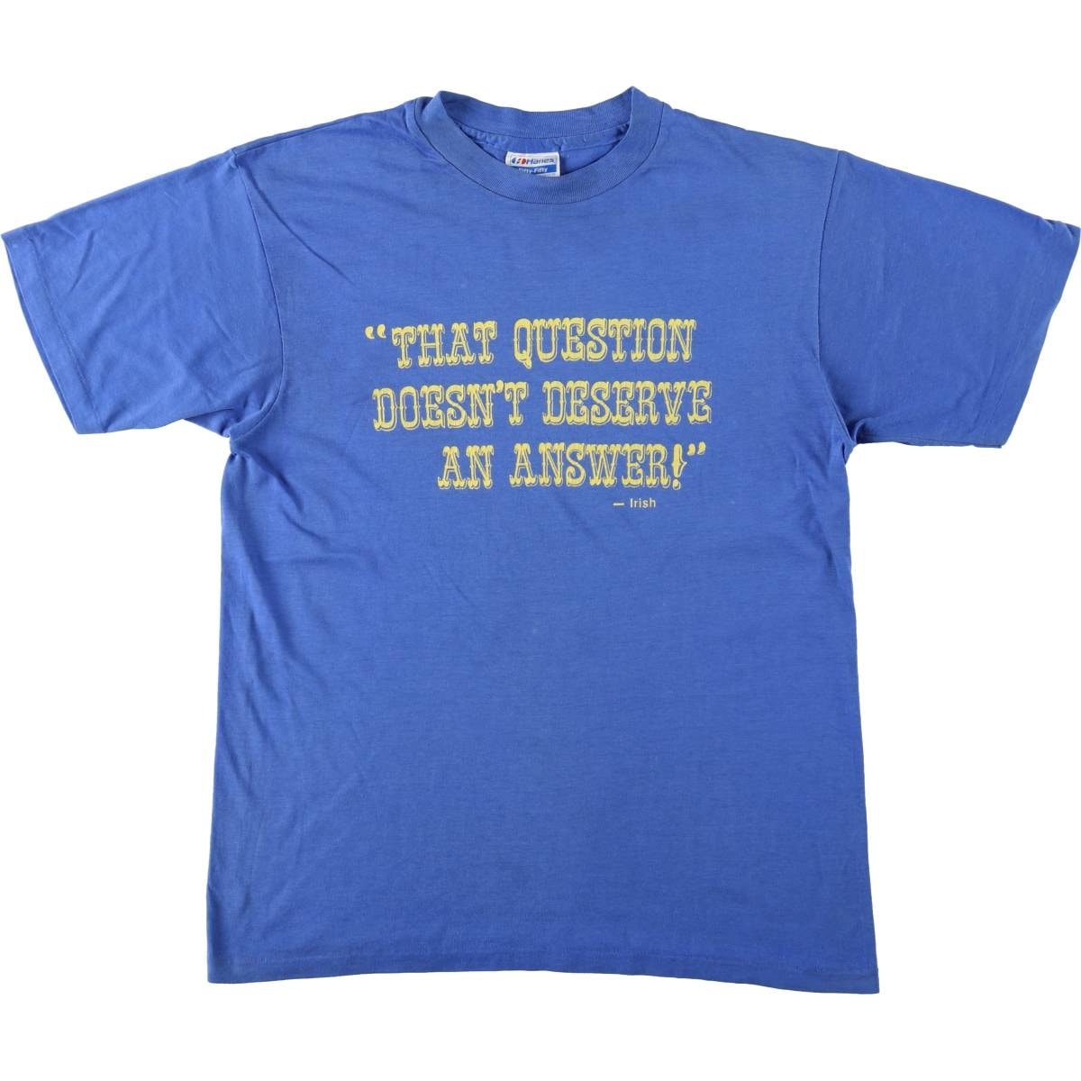 古着 80年代 ヘインズ Hanes Fifty-Fifty 青タグ メッセージプリントTシャツ USA製 メンズL相当 ヴィンテージ/eaa626851