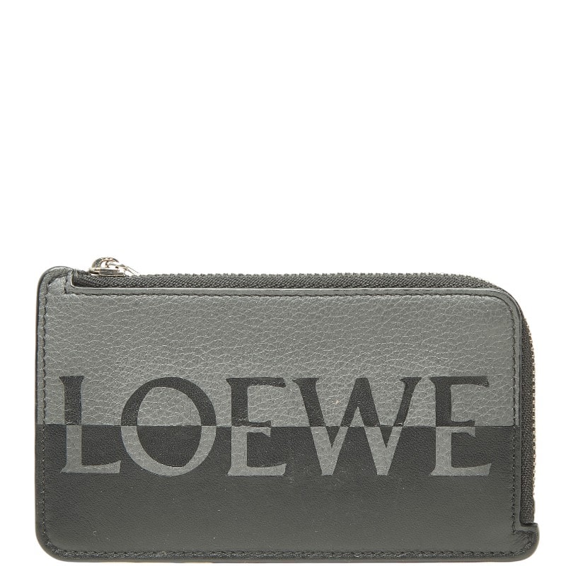 ロエベ ロゴ バイカラー フラグメントケース コインケース カードケース グレー ブラック レザー レディース LOEWE 【中古】