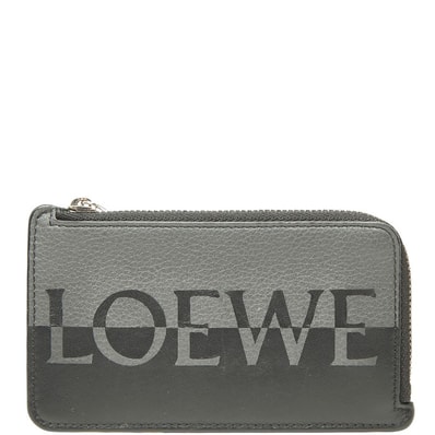 ロエベ ロゴ バイカラー フラグメントケース コインケース カードケース グレー ブラック レザー レディース LOEWE 【中古】