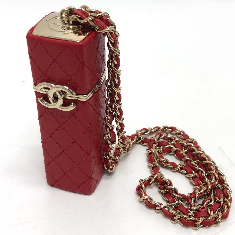 シャネル CHANEL リップケース ココマーク CC チェーン ショルダーバッグ ショルダーバッグ レザー レッド 新品同様