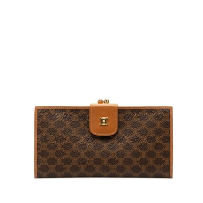 セリーヌ マカダム がま口 長財布 ブラウン PVC レザー レディース CELINE 【中古】