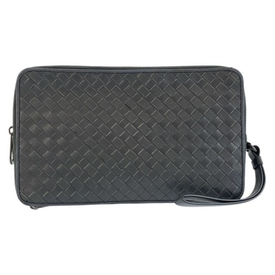 BOTTEGAVENETA ボッテガヴェネタ イントレチャート グレー レザー クラッチバッグ セカンドバッグ 602407 【中古】