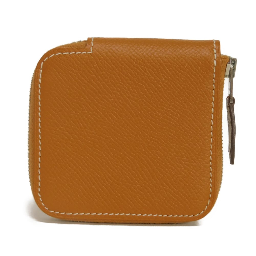 HERMES エルメス アザップ コンパクト ミニ シルクイン ライトブラウン ラウンドファスナー 小銭入れ 美品 ヴォーエプソン シルク オークル コインケース