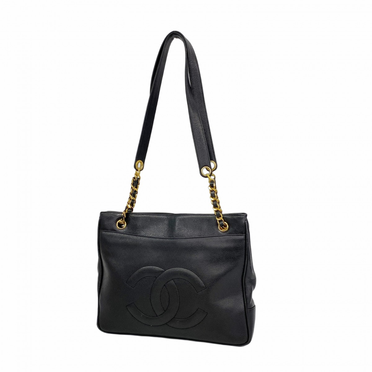 【6dc2557】シャネル チェーントート キャビアスキン ブラック ゴールド金具【中古】レディース