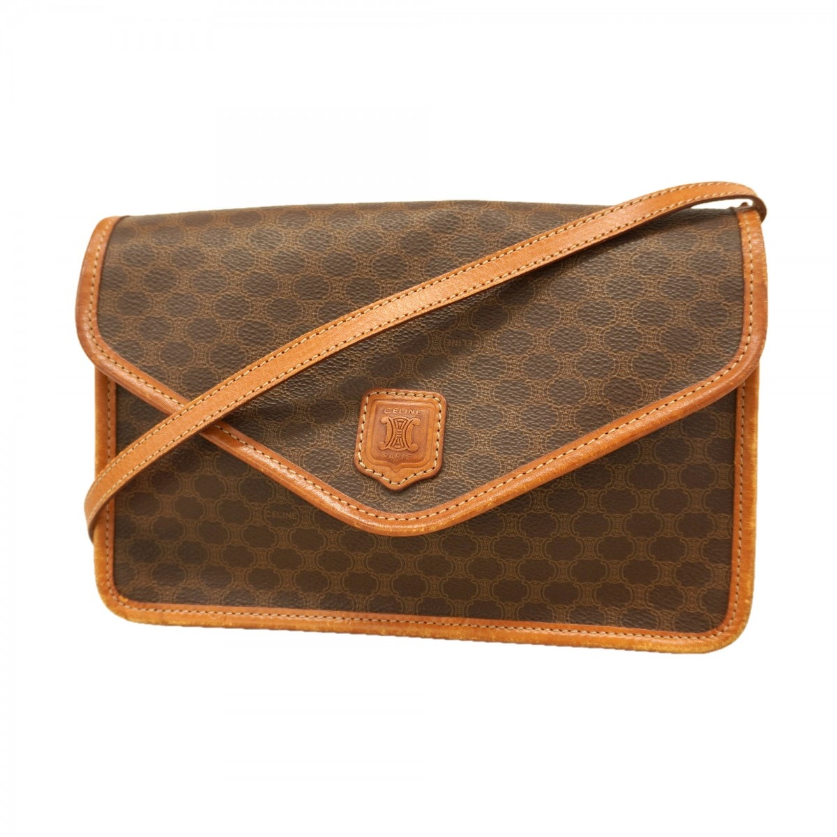 【6dc2811】セリーヌ ショルダーバッグ マカダム PVC ブラウン ゴールド金具【中古】レディース