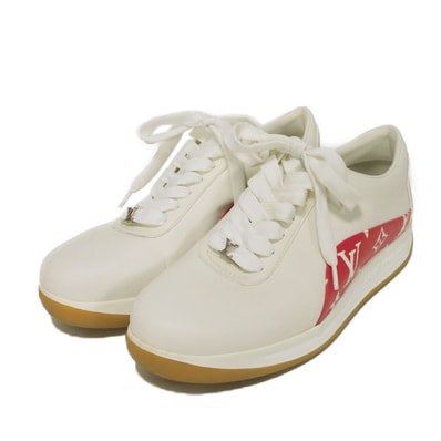 LOUIS VUITTON ルイ・ヴィトン ランアウェイ ライン 5 LVロゴ エンボス コクリコ レッド 24.5cm モノグラム シュプリーム ホワイト スニーカー 1A3EQ5