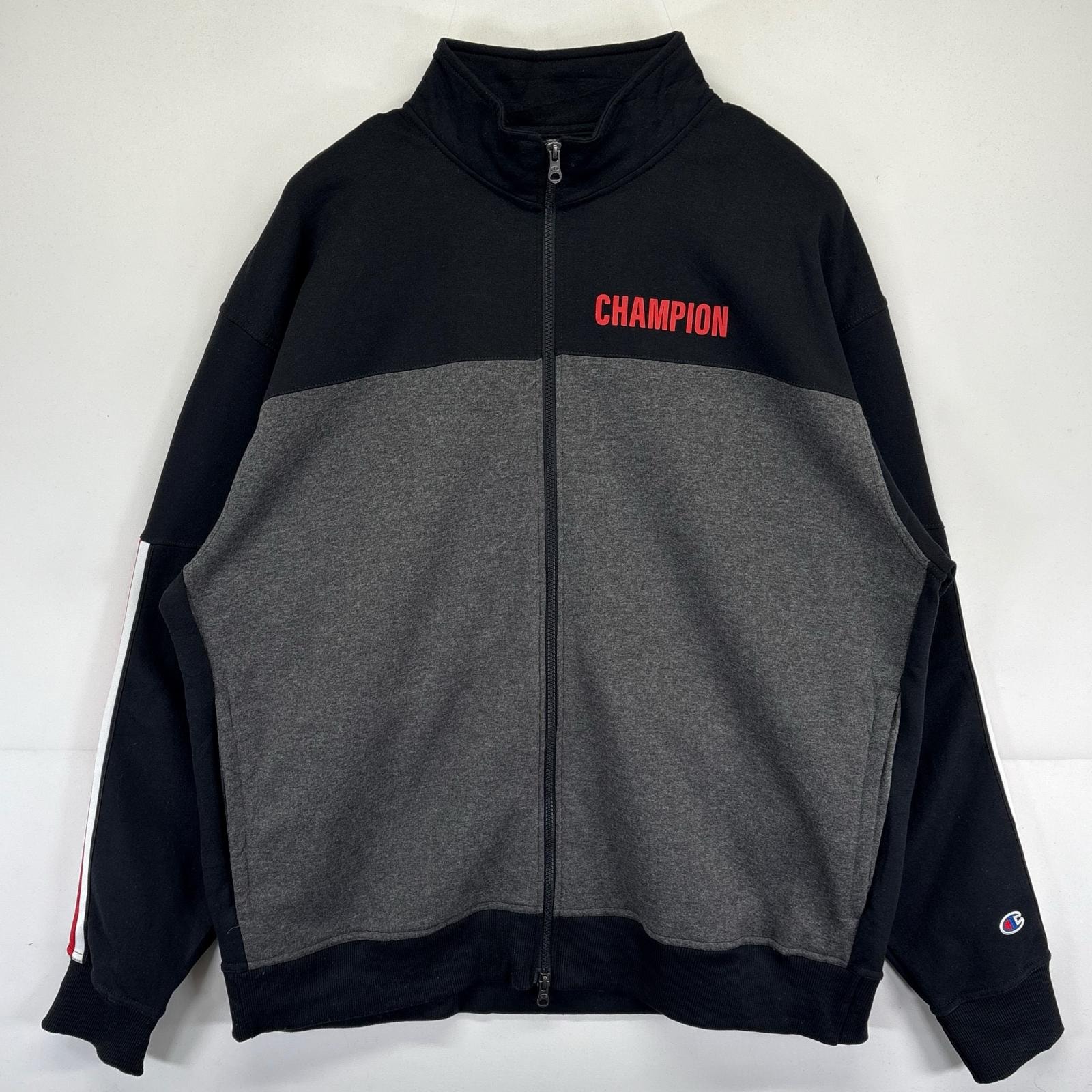 古着 チャンピオン Champion スウェット フルジップ トレーナー ロゴプリント 大きいサイズ トラックジャケット 2XL ブラック メンズ