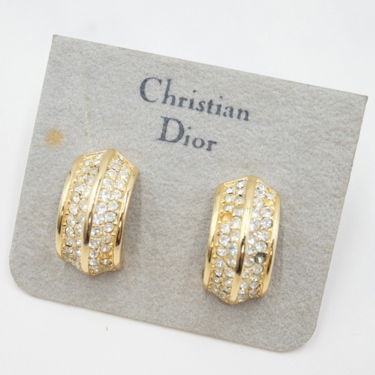 Christian Dior(クリスチャンディオール)ヴィンテージ ラインストーン イヤリング ゴールドカラー クリップ式 レディース【中古】