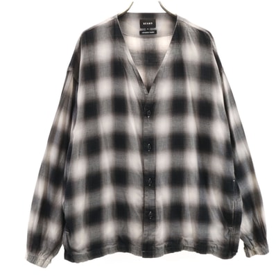 BEAMS ビームス オンブレチェック 長袖 Vネック カーディガン S ブラック