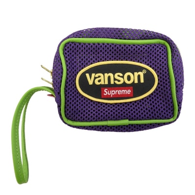 Supreme シュプリーム Vanson Leathers Cordura Mesh Wrist Bag バンソン ロゴ レザー コーデュラ メッシュ リスト バッグ パープル系 グリーン系【中古】
