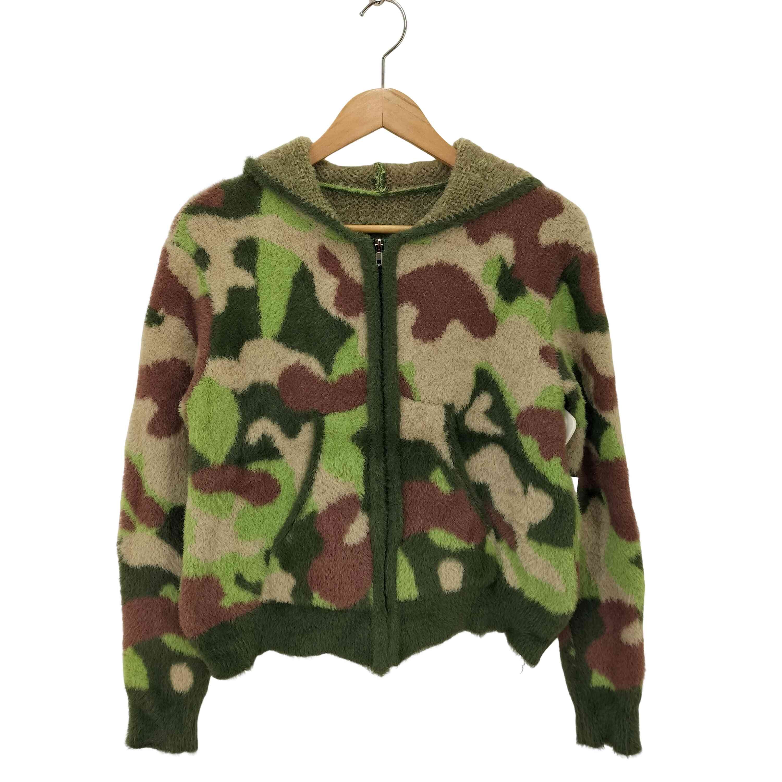 迷彩 シャギー クロップド パーカー y2k【1142088307738】