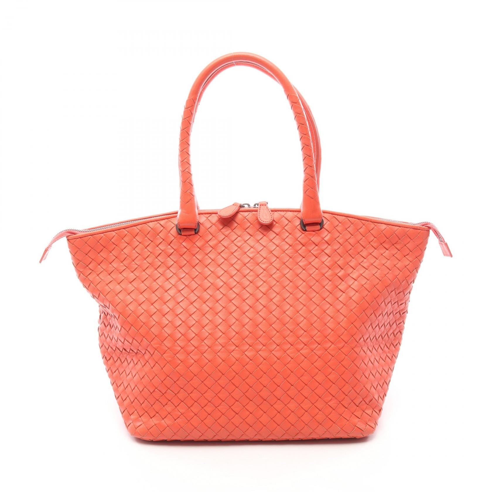 ボッテガヴェネタ BOTTEGA VENETA イントレチャート トートバッグ バッグ レザー レディース オレンジ系 【中古】