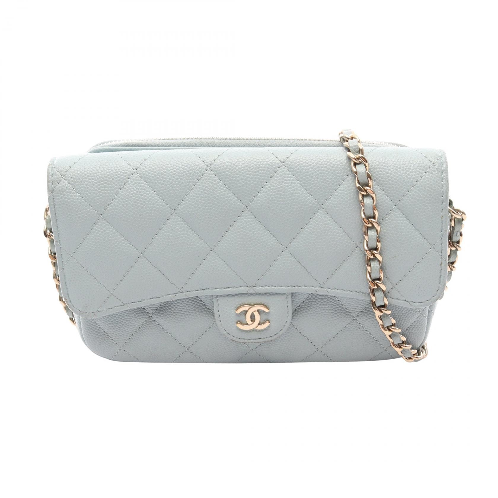 シャネル CHANEL マトラッセ チェーンフォンケースウォレット ショルダーバッグ バッグ キャビアスキン(グレインドカーフ) レディース ブルー系 AP2096 【中古】