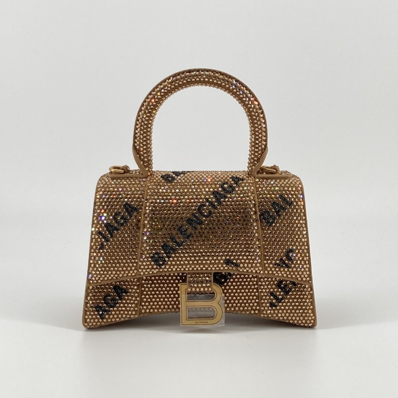 BALENCIAGA(バレンシアガ) アワーグラス XS 2WAY ラインストーン / スエードカーフスキン 706836 ハンドバッグ ゴールド×ブラック