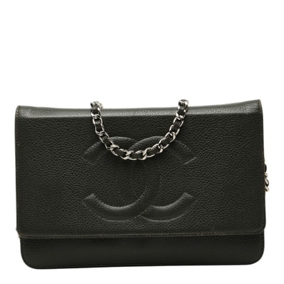 シャネル ココマーク チェーン ショルダーバッグ 斜めかけ カーキグリーン グリーン系 キャビアスキン レディース CHANEL 中古