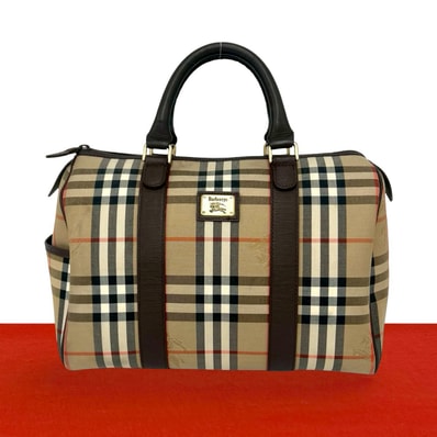 BURBERRY バーバリー ノバチェック シャドーホース 柄 レザー キャンバス ハンドバッグ ブラウン
69711