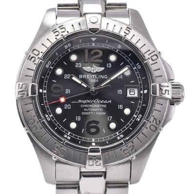 ブライトリング BREITLING A17360 スーパーオーシャン スチールフィッシュ デイト ブラック 自動巻き メンズ 良品 箱付き 腕時計 A#149362