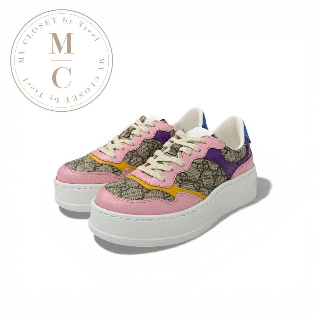 グッチ GUCCI スニーカー 靴 シューズ レザー ベージュ ピンク マルチカラー GGスプリーム インターロッキングG ロゴ 未使用