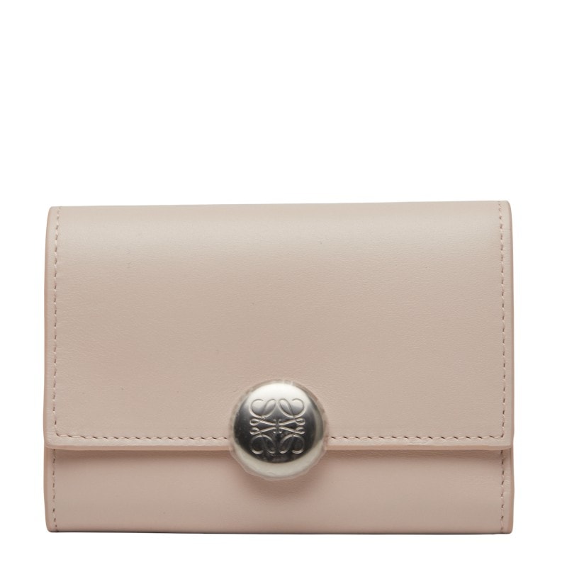 ロエベ ぺブル バーティカル ウォレット スモール 三つ折り財布 ピンク レザー レディース LOEWE 中古