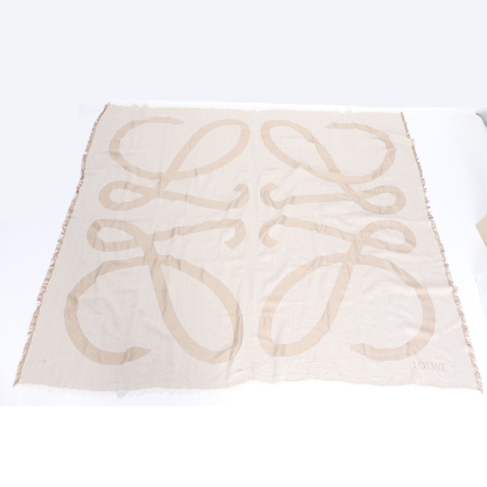 ロエベ アナグラム大判 フリンジ ひざ掛け ブランケット ベージュ