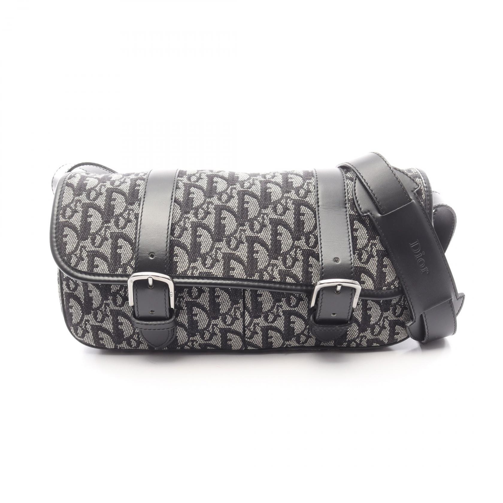 ディオール Dior トロッター メッセンジャーバッグ ショルダーバッグ バッグ キャンバス レザー レディース ネイビー系 / ブラック系 【中古】
