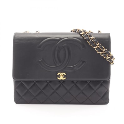 シャネル CHANEL マトラッセ デカココマーク ショルダーバッグ バッグ ラムスキン(羊革) レディース ブラック系 【中古】