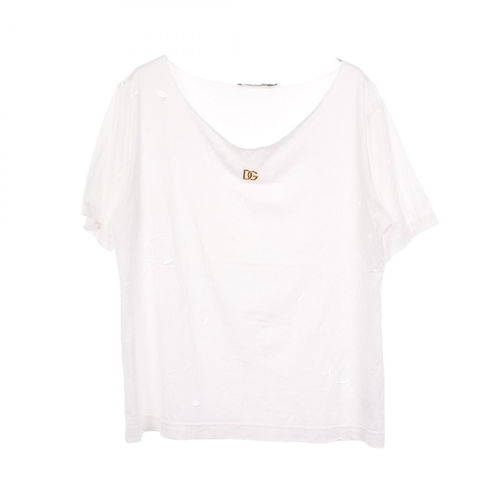ドルチェアンドガッバーナ DOLCE & GABBANA DGロゴ ダメージ加工 半袖Tシャツ 衣料品 トップス コットン メンズ ホワイト系 【中古】