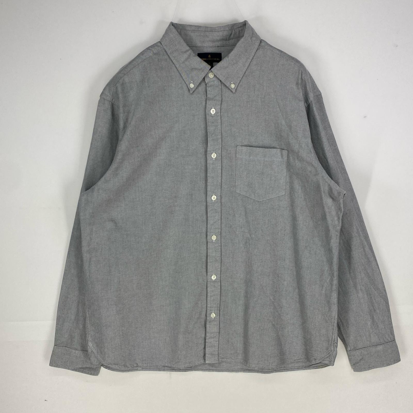 古着 ブルックスブラザーズ Brooks Brothers 長袖シャツ ボタンダウン 胸ポケット ロングスリーブ XL グレー系 無地 メンズ
