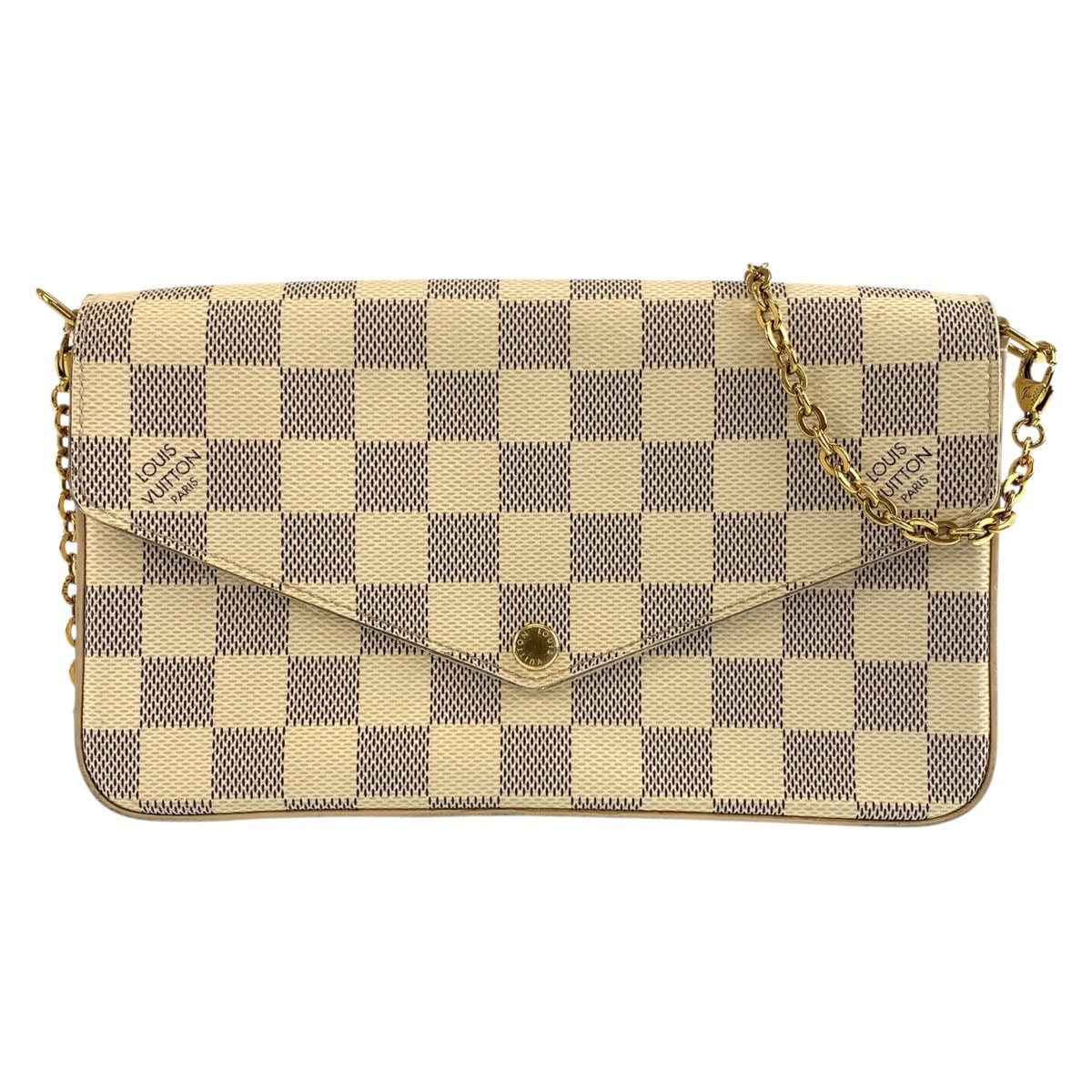 LOUIS VUITTON ルイ ヴィトン ダミエアズール ポシェット フェリシー ホワイト グレー ゴールド金具 PVC ショルダーバッグ チェーンウォレット 1-0292895 【中古】
